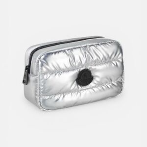 Moncler Metallic Silver Quilted Cosmetic Case